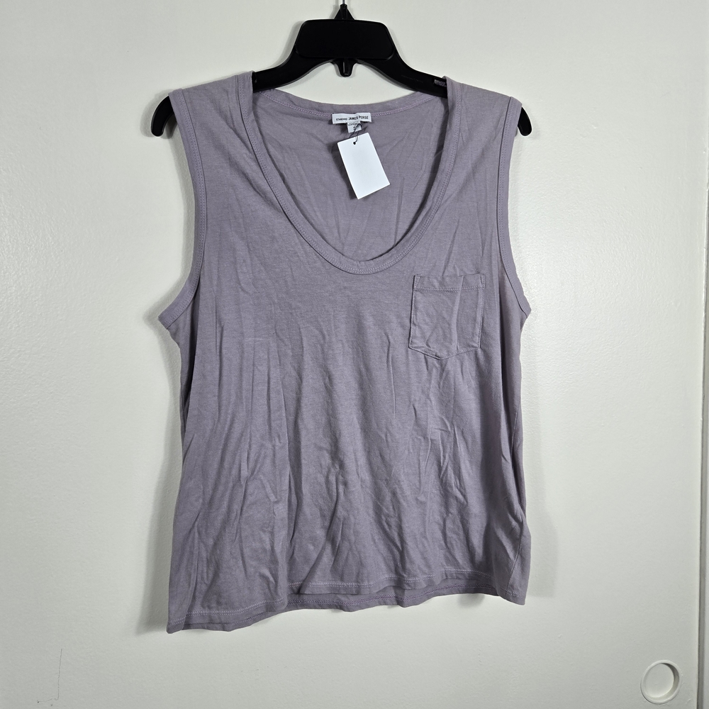 James Perse Womens Iris Gray Sleeveless 100% Cotton Pocket Tank Top 2/Medium NEW